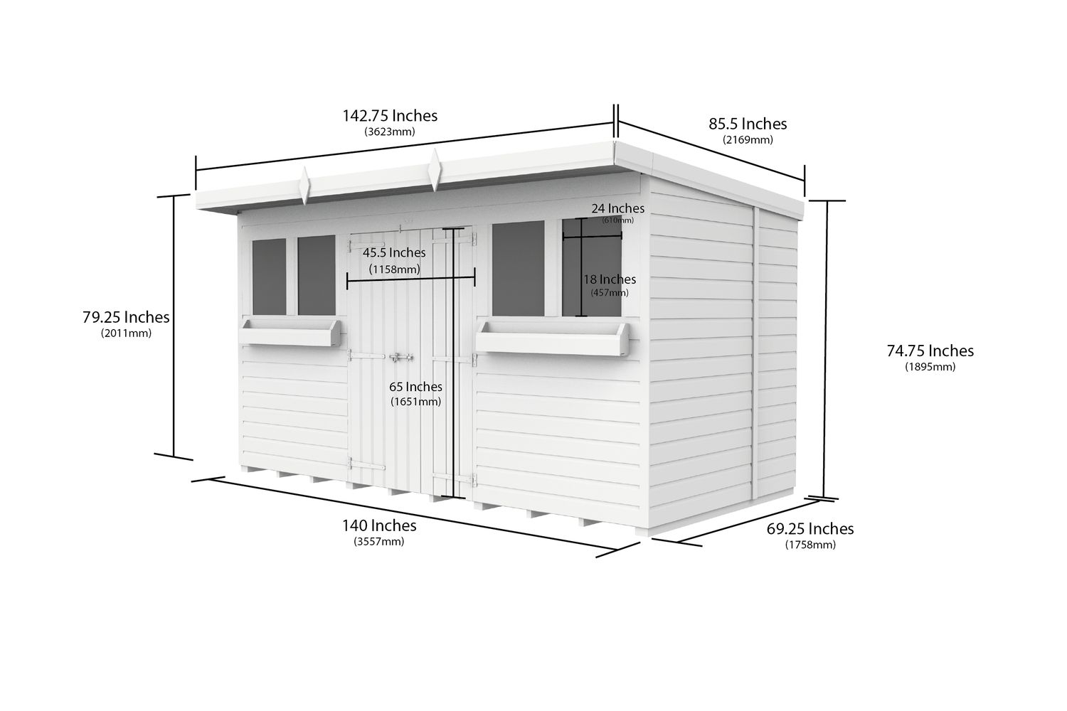 12 X 6 Pent Summer Shed-2