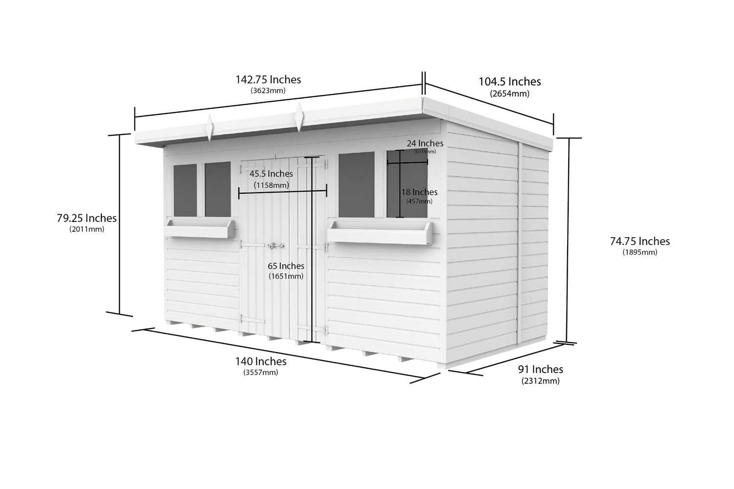 12 X 8 Pent Summer Shed-2