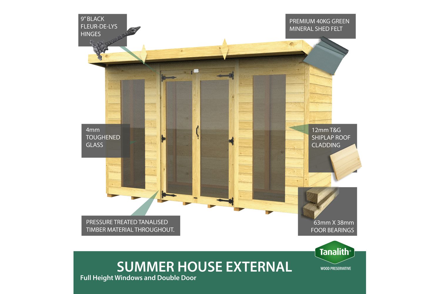 10 X 4 Apex Summer House Full Height Window-5