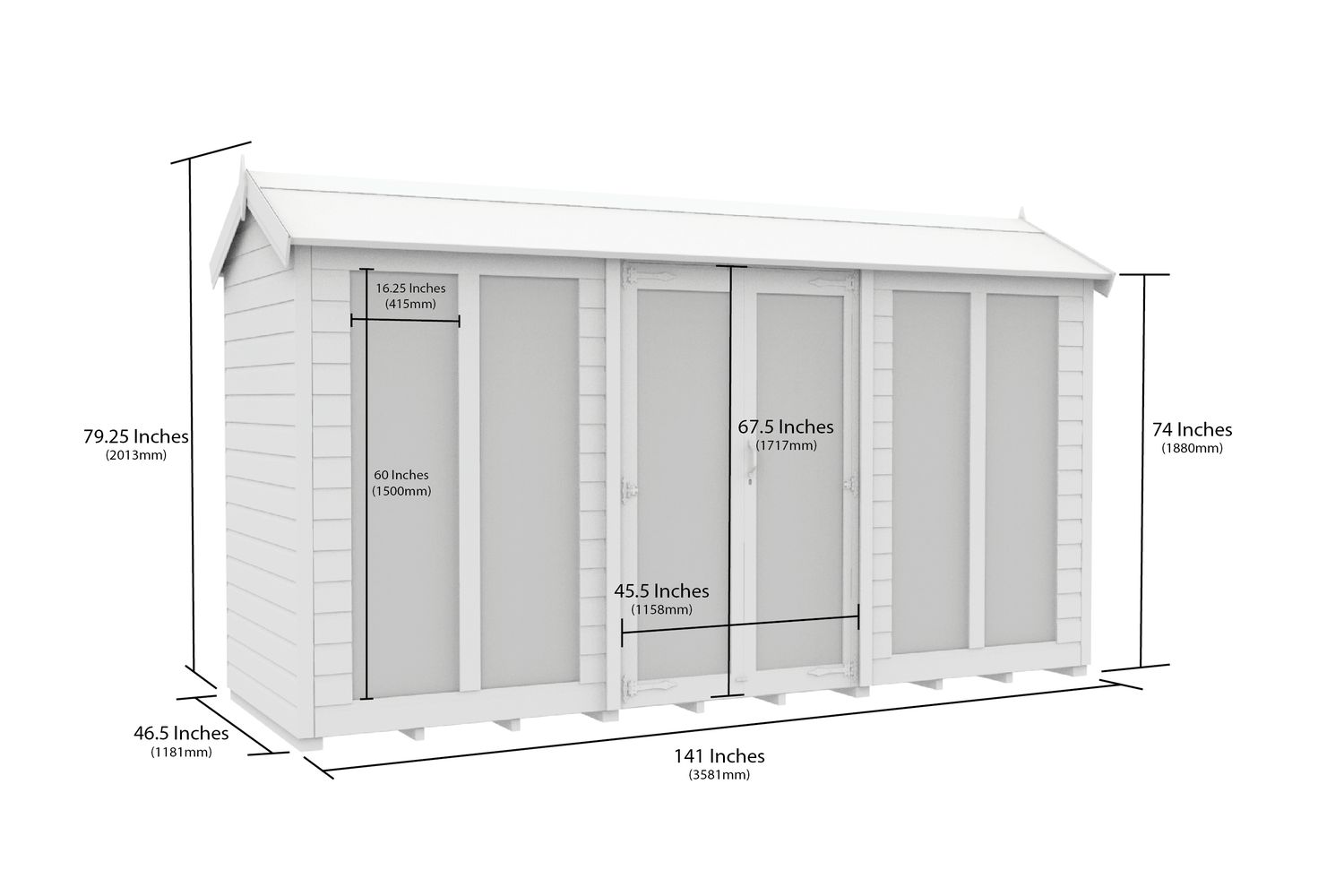12 X 4 Apex Summer House Full Height Window-2