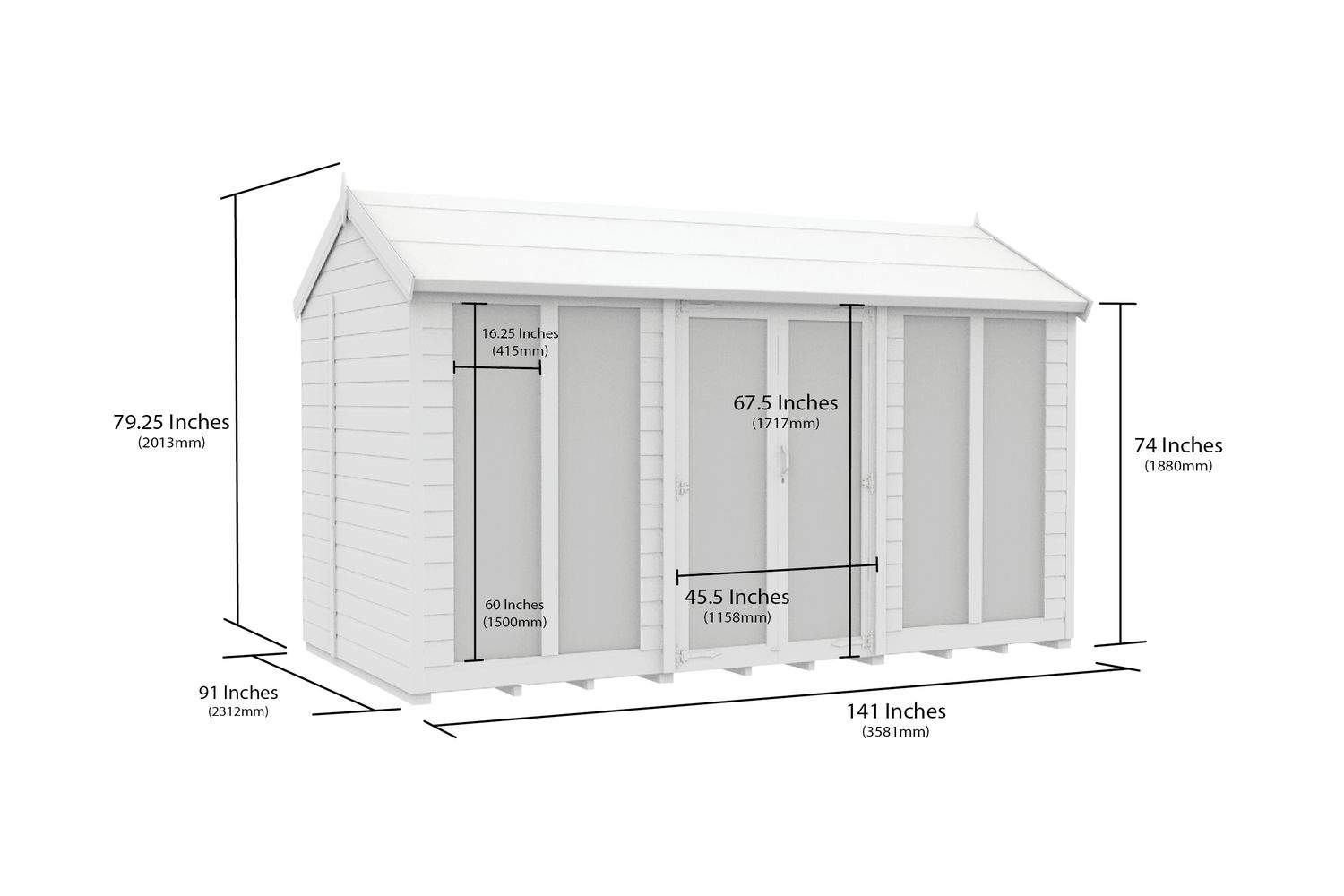 12 X 8 Apex Summer House Full Height Window-2