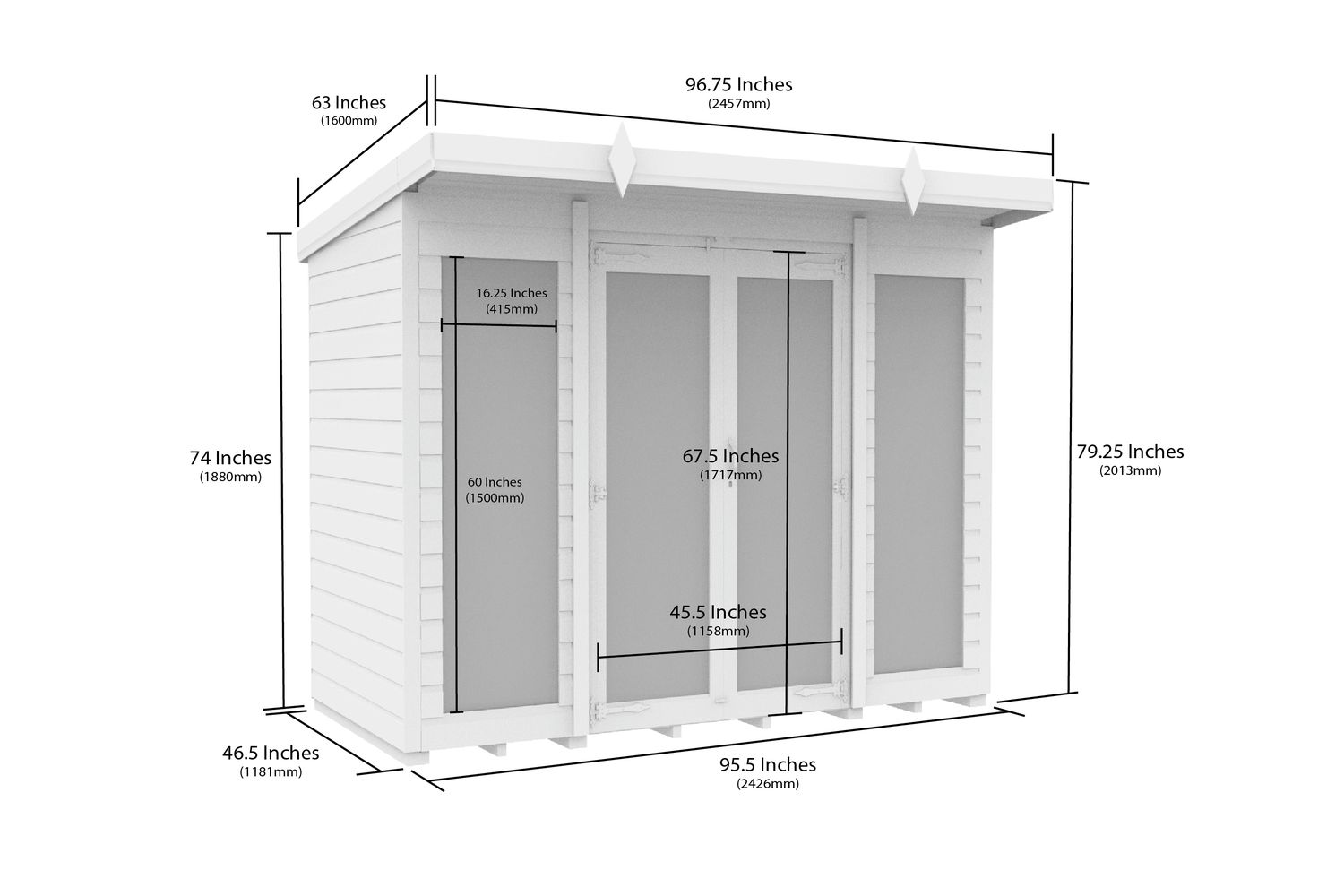 8 X 4 Pent Summer House Full Height Window-2