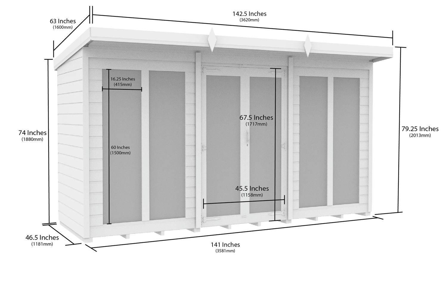 12 X 4 Pent Summer House Full Height Window-2