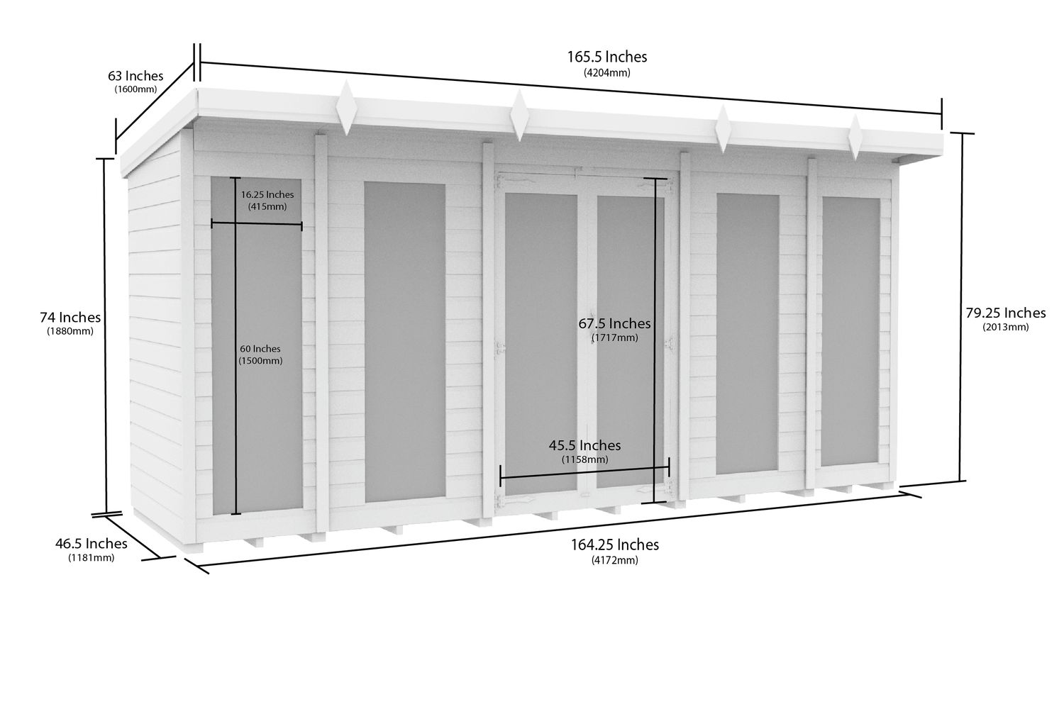 14 X 4 Pent Summer House Full Height Window-2