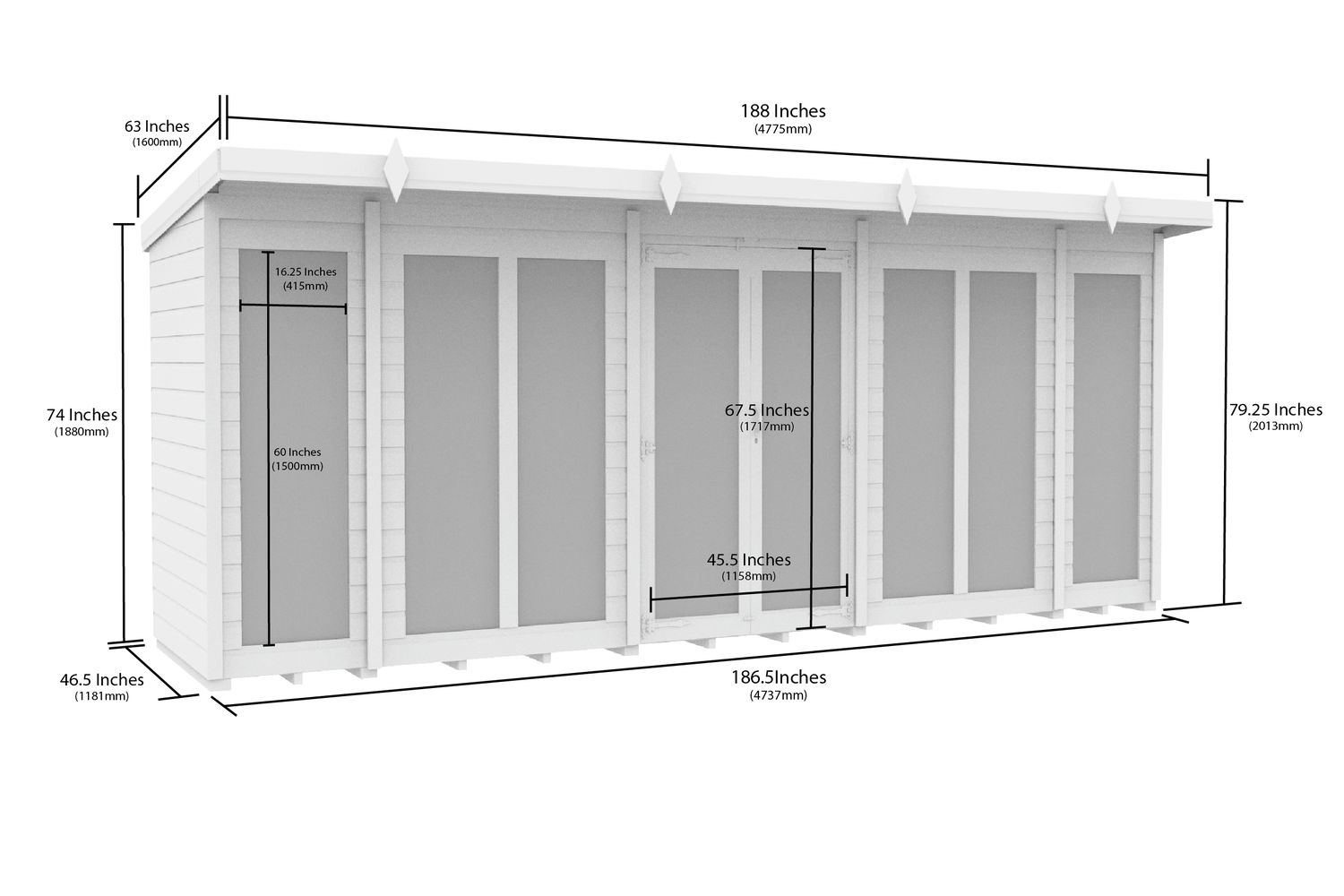 16 X 4 Pent Summer House Full Height Window-2