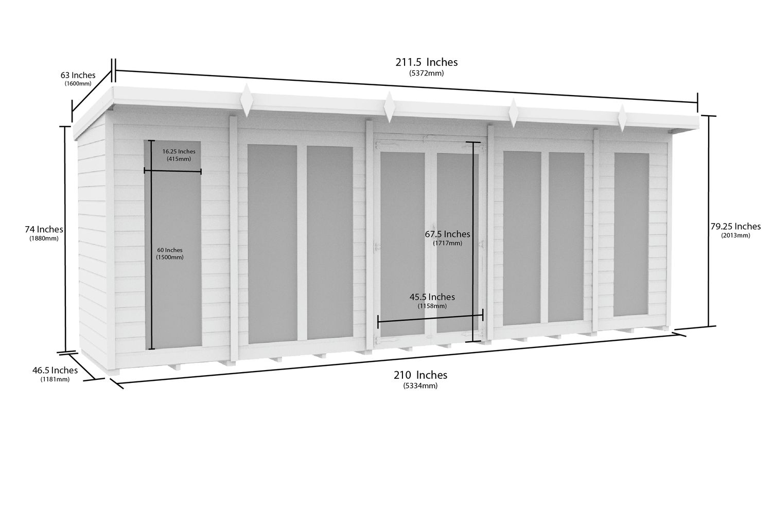 18 X 4 Pent Summer House Full Height Window-2