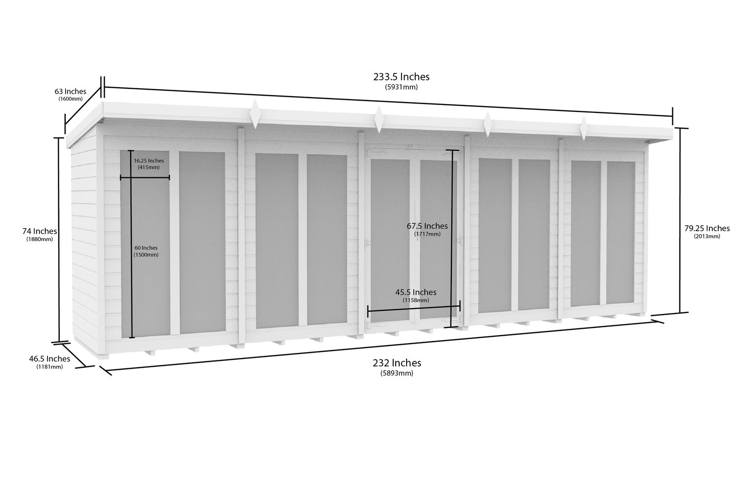 20 X 4 Pent Summer House Full Height Window-2