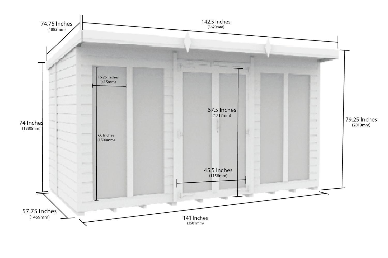 12 X 5 Pent Summer House Full Height Window-2