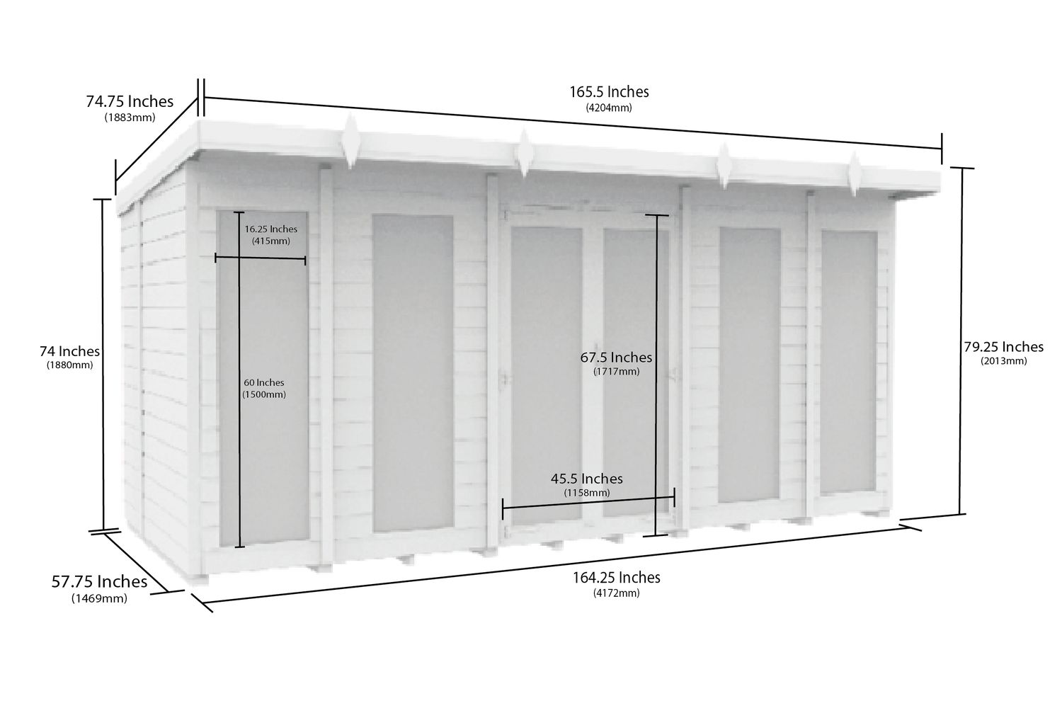 14 X 5 Pent Summer House Full Height Window-2