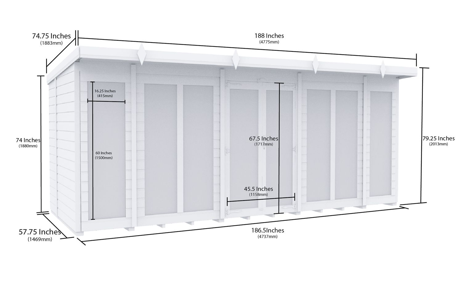 16 X 5 Pent Summer House Full Height Window-2