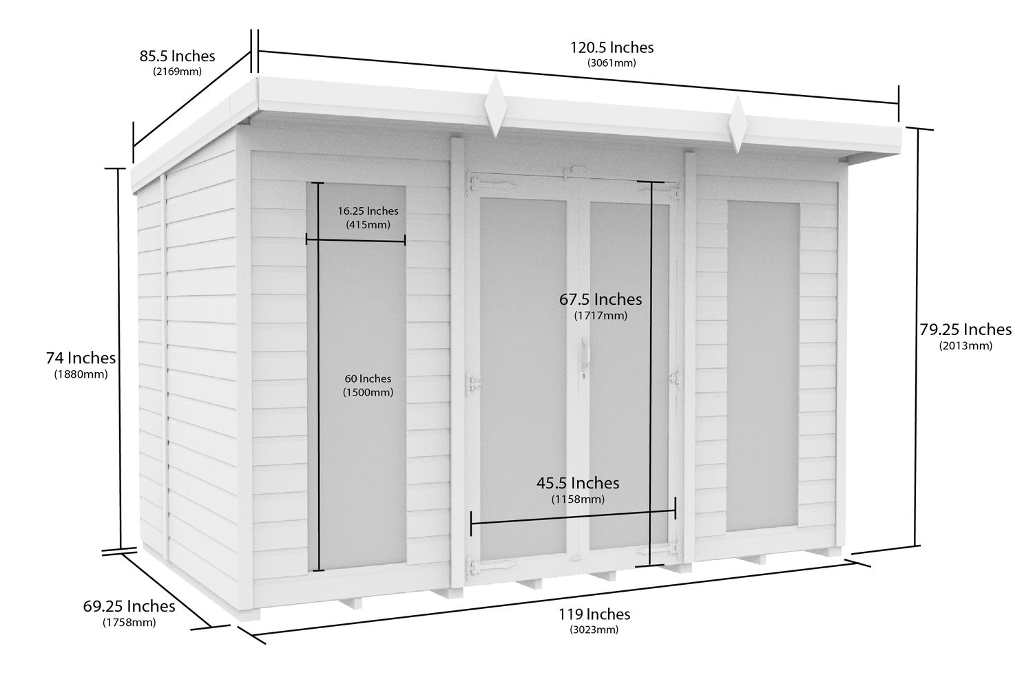 10 X 6 Pent Summer House Full Height Window-2