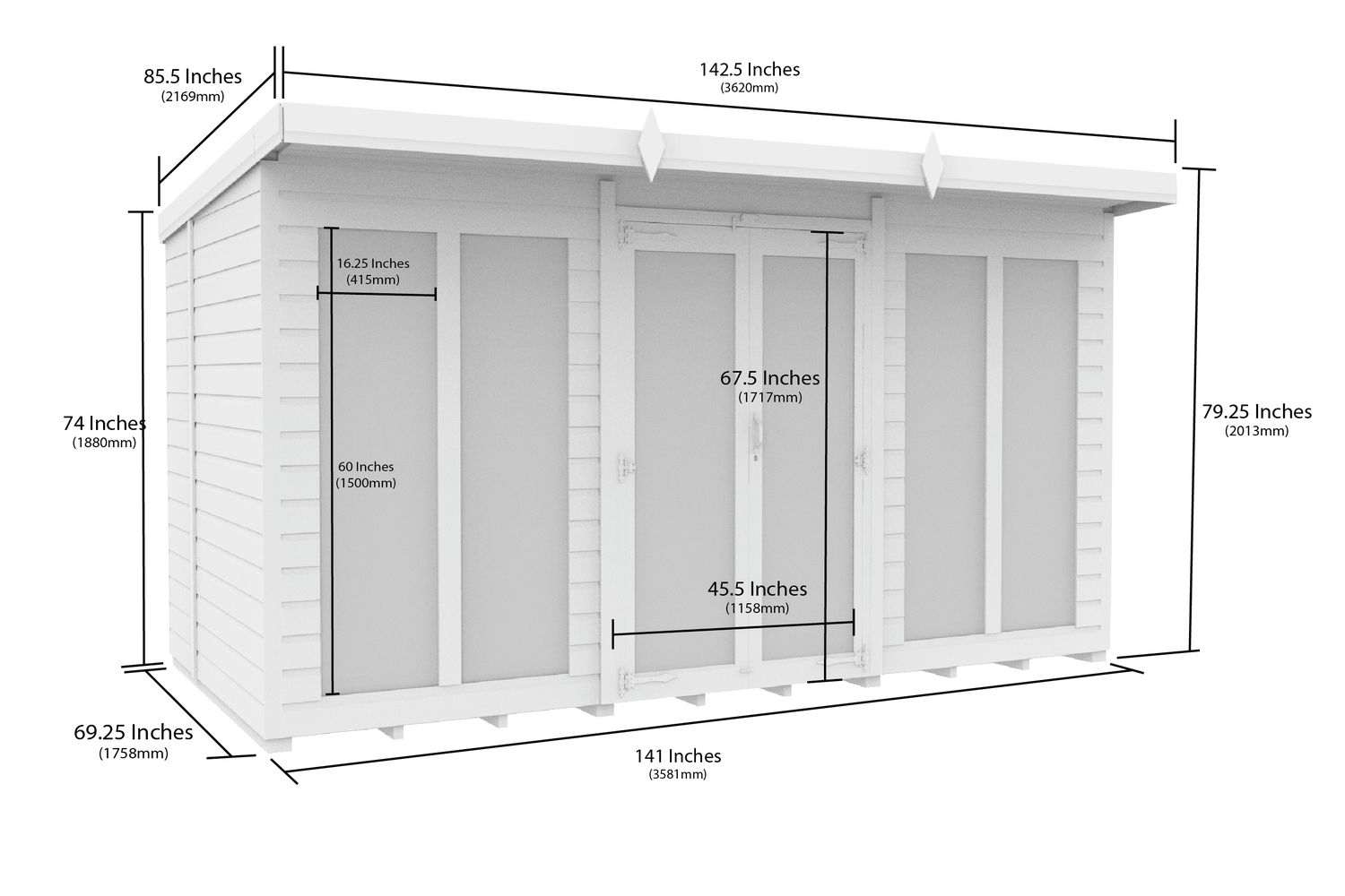 12 X 6 Pent Summer House Full Height Window-2