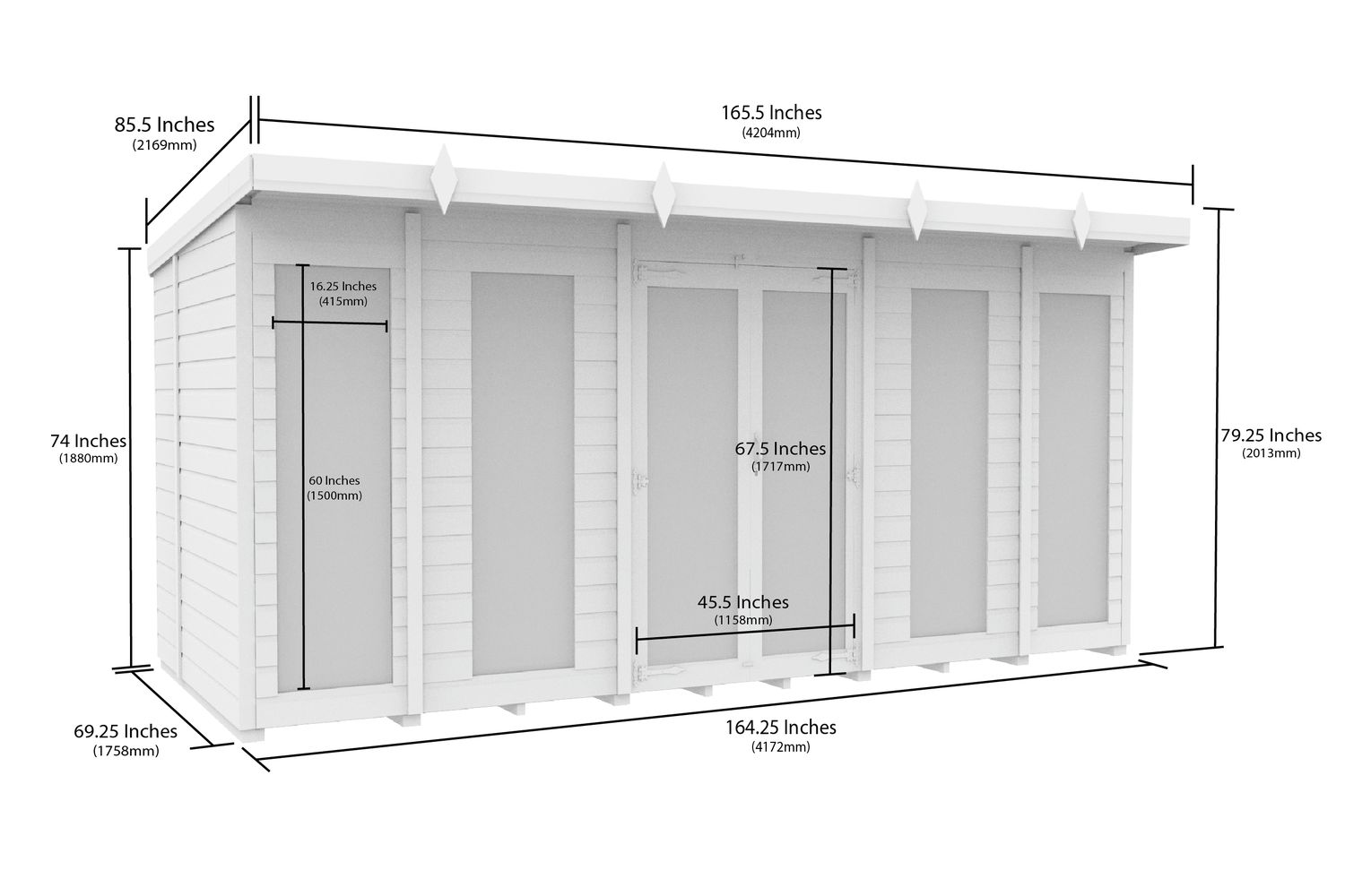 14 X 6 Pent Summer House Full Height Window-2