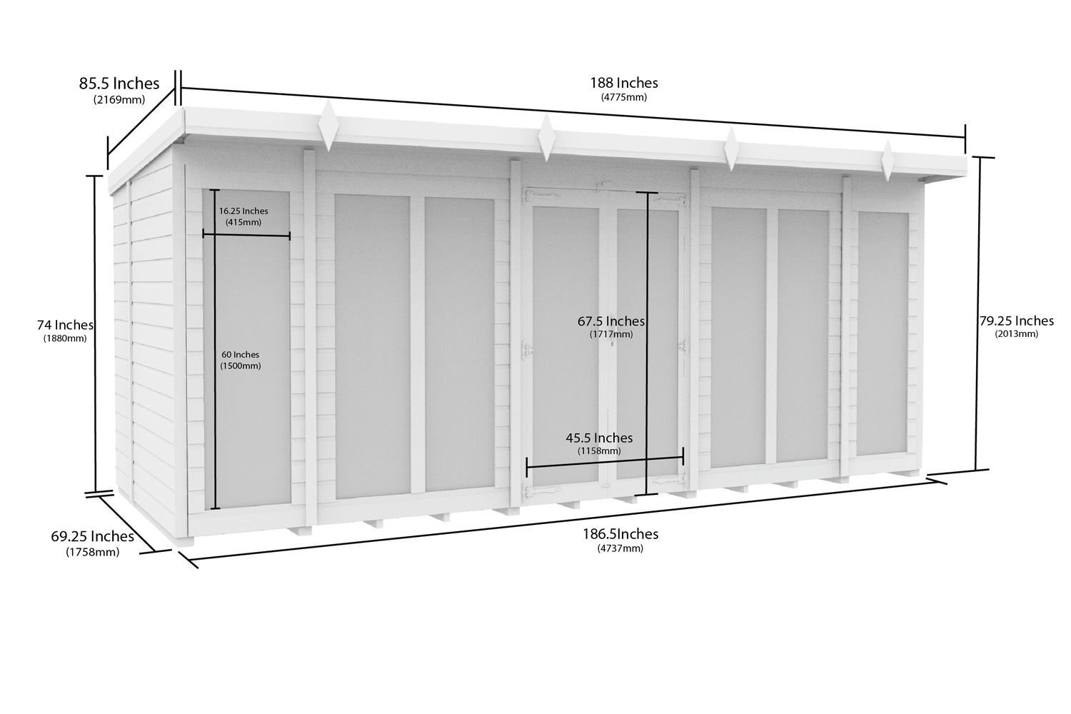 16 X 6 Pent Summer House Full Height Window-2
