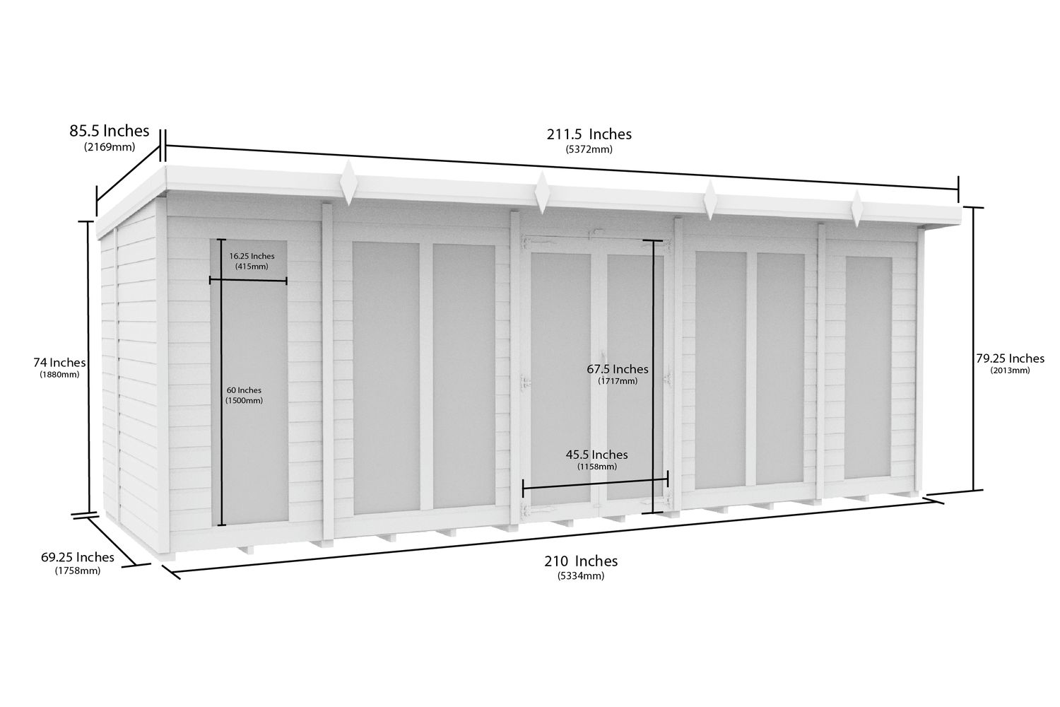 18 X 6 Pent Summer House Full Height Window-2