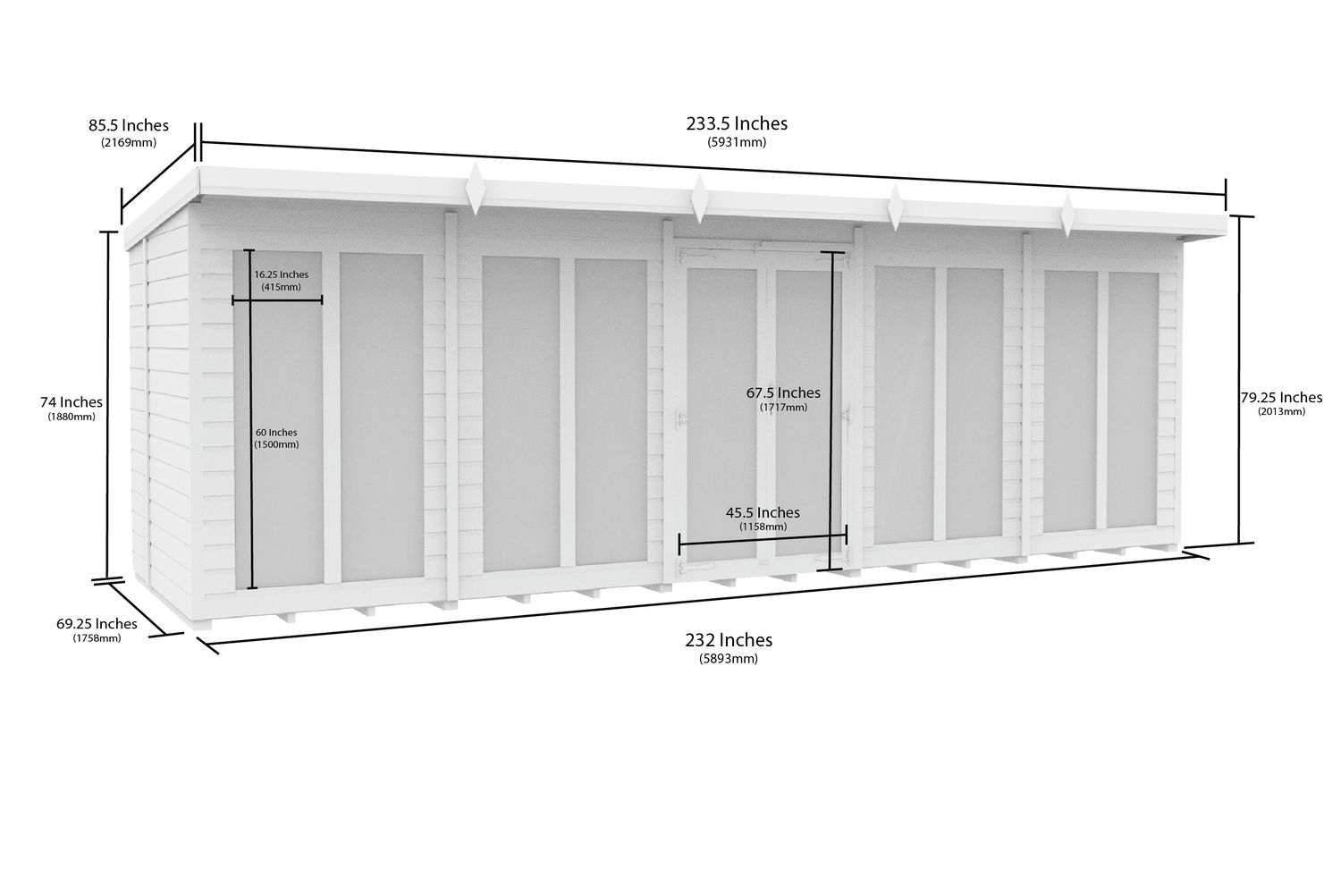 20 X 6 Pent Summer House Full Height Window-2