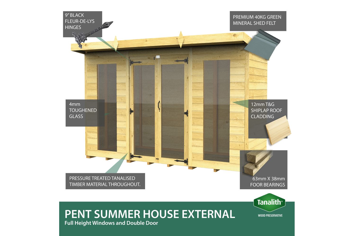 20 X 6 Pent Summer House Full Height Window-5