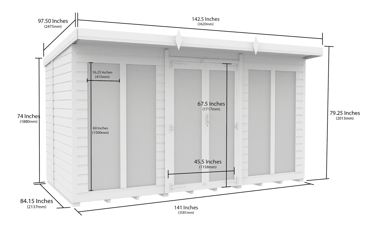 12 X 7 Pent Summer House Full Height Window-2