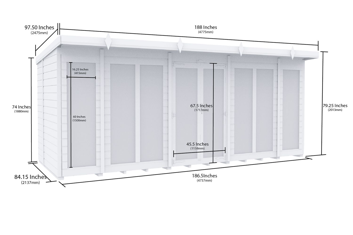 16 X 7 Pent Summer House Full Height Window-2