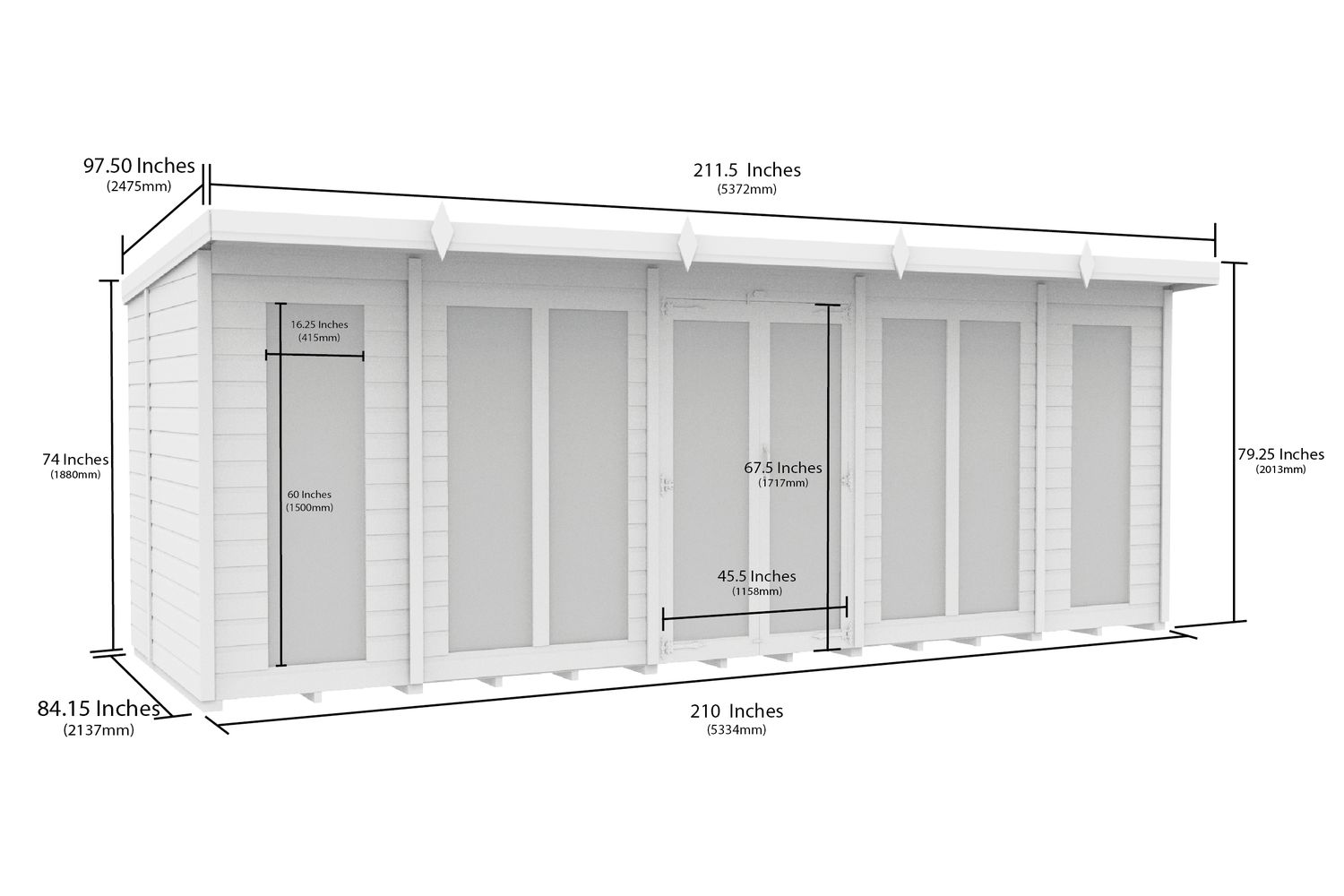 18 X 7 Pent Summer House Full Height Window-2