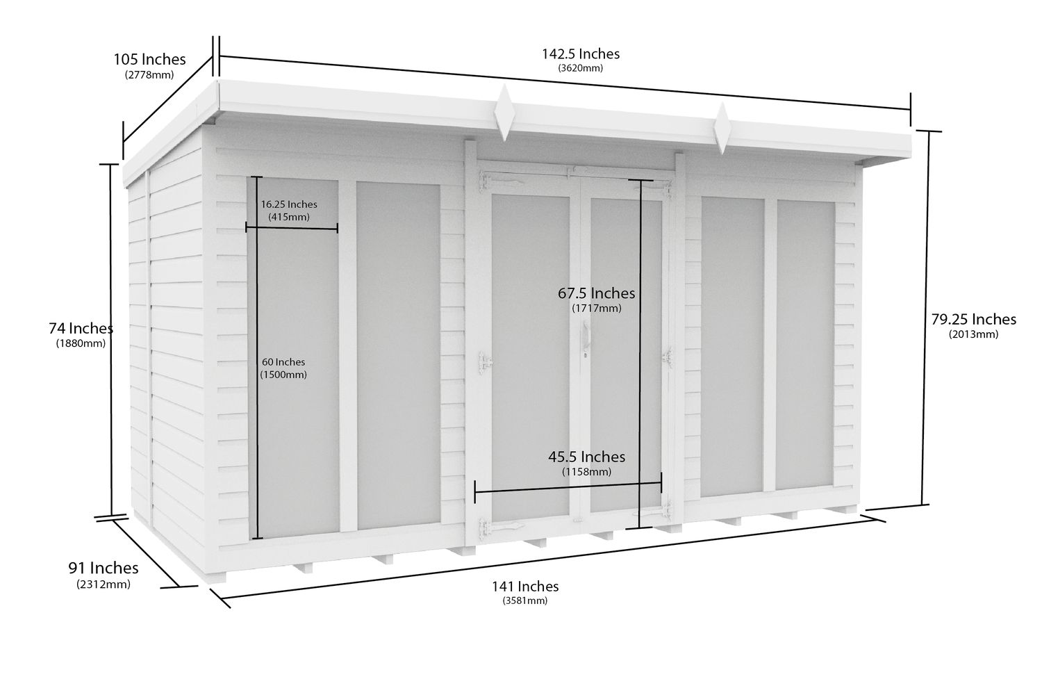 12 X 8 Pent Summer House Full Height Window-2