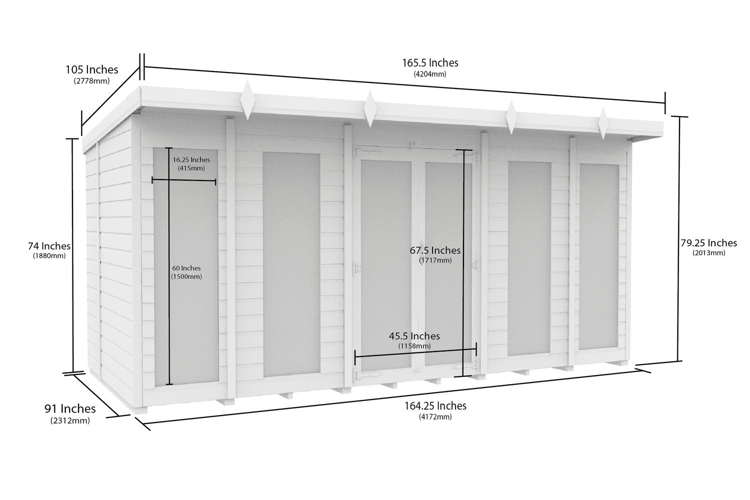 16 X 8 Pent Summer House Full Height Window-2