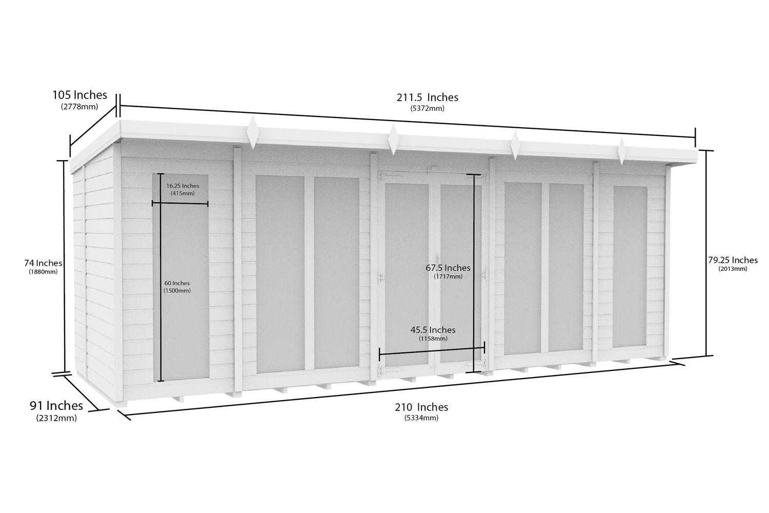 18 X 8 Pent Summer House Full Height Window-2