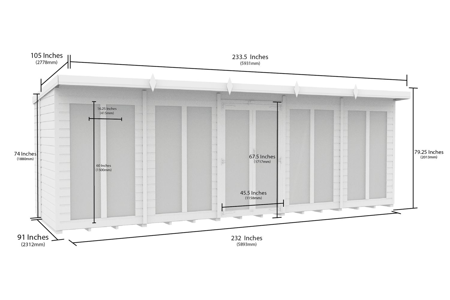 20 X 8 Pent Summer House Full Height Window-2