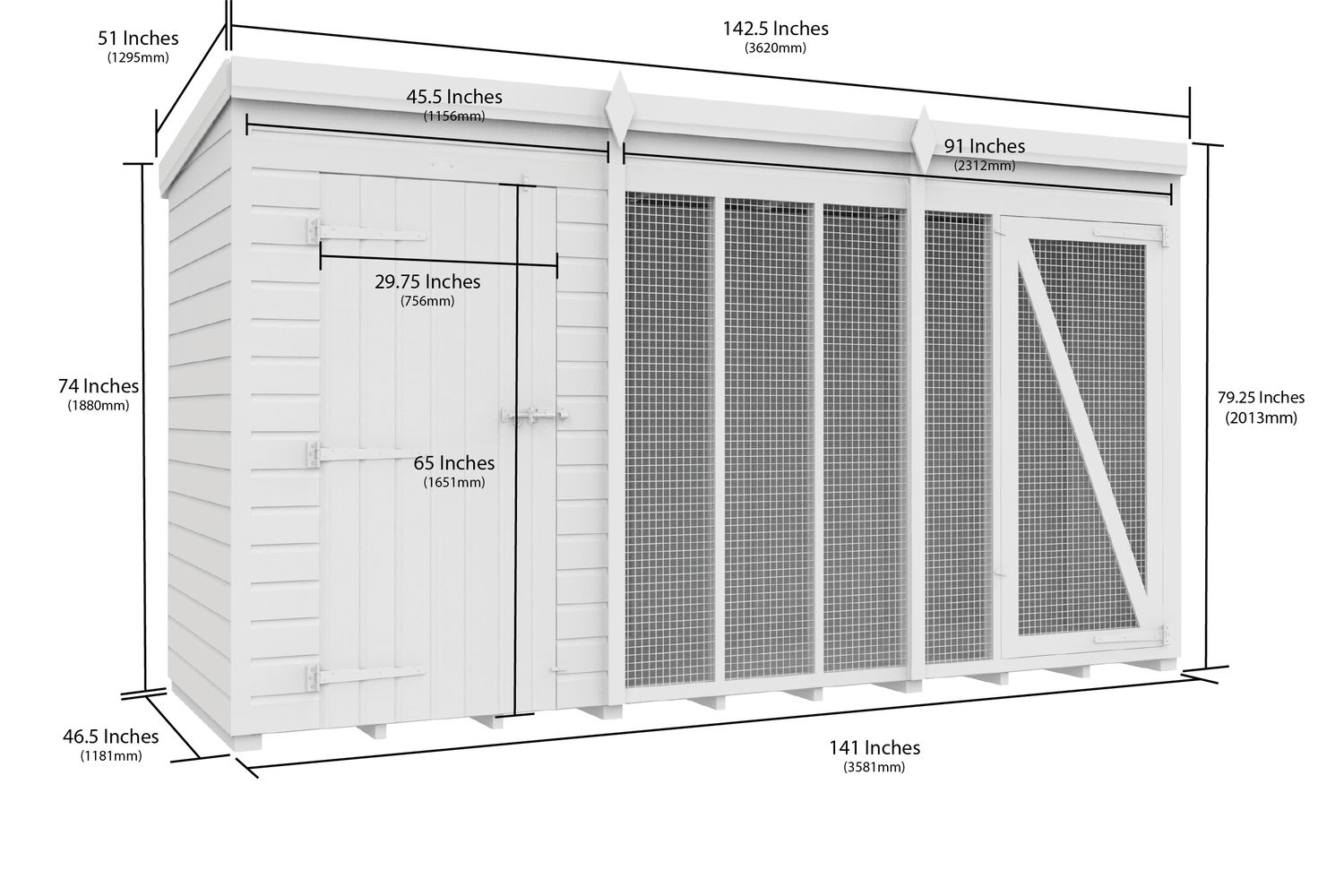 12 X 4 Dog Kennel And Run Full Height-2