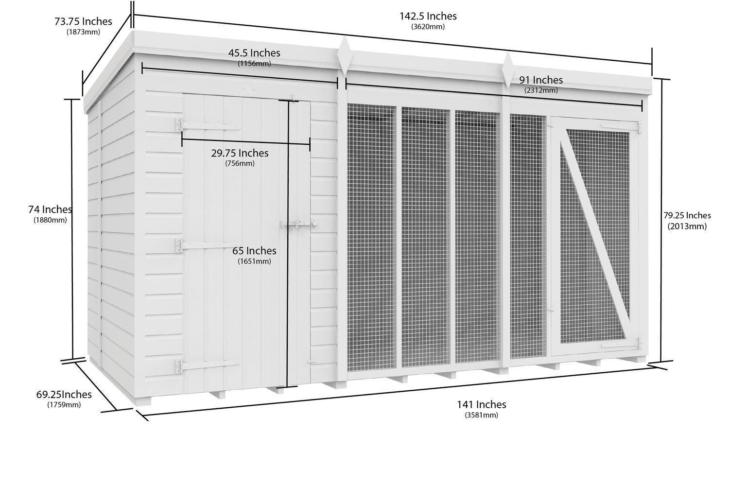 12 X 6 Dog Kennel And Run Full Height-2