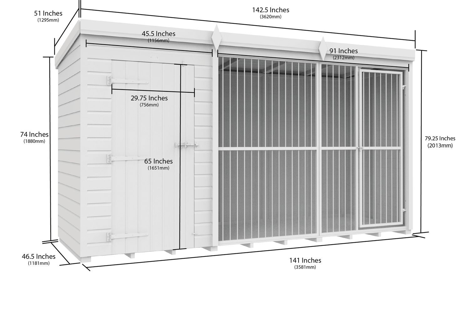 12 X 4 Dog Kennel And Run Full Height With Bars-2