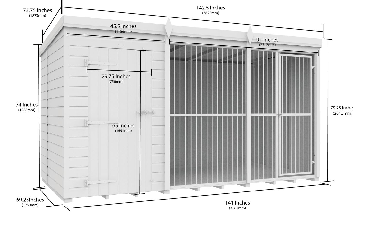 12 X 6 Dog Kennel And Run Full Height With Bars-2