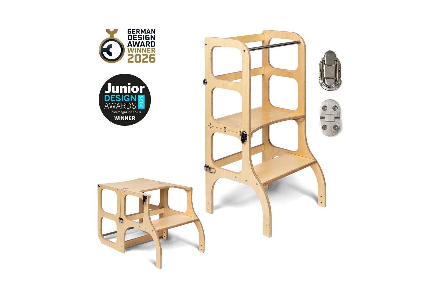 Ette Tete Helper Tower Stepnsit Wooden Silver Clasps | Helper Tower | Baltic Birch Plywood | Convertible Table