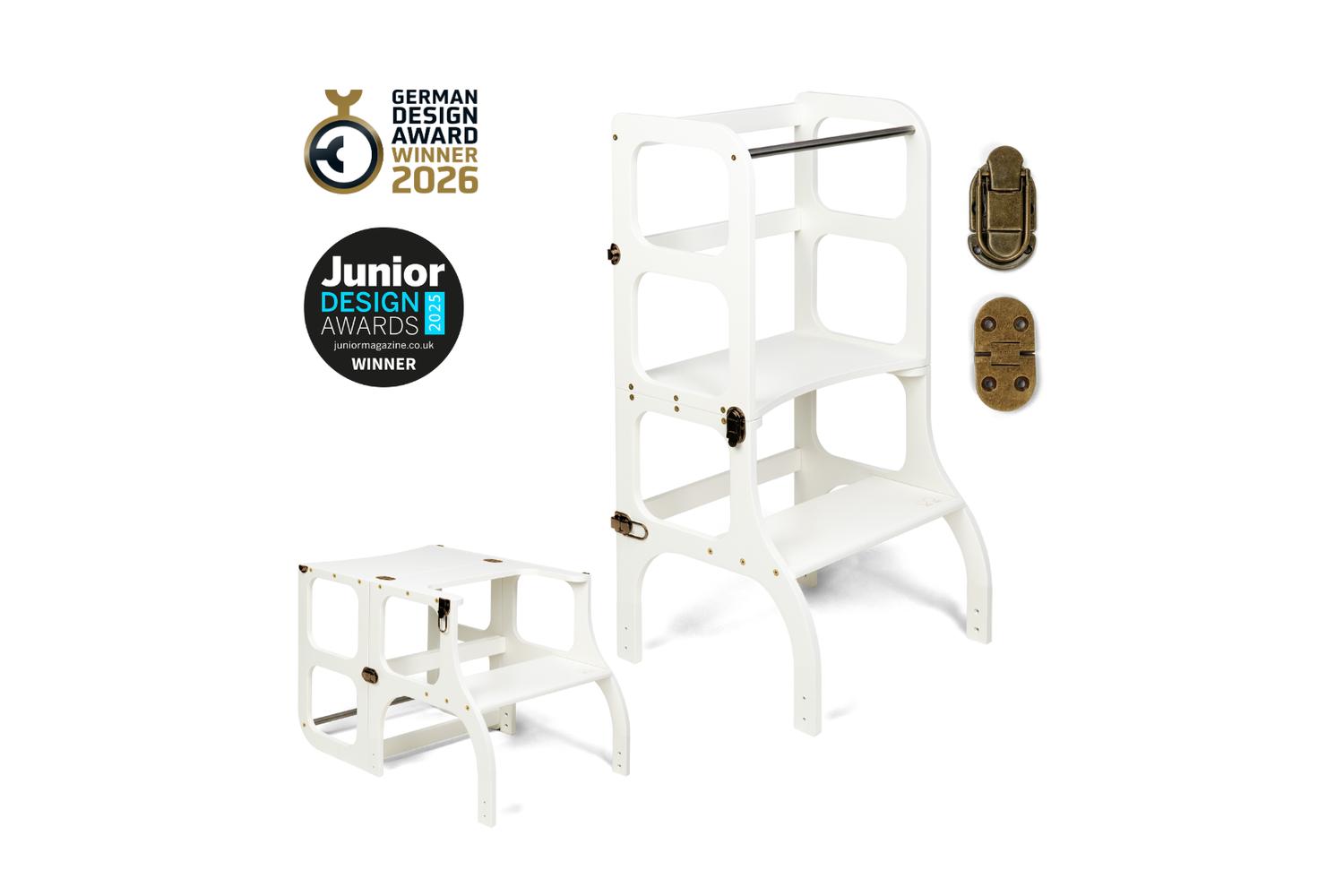 Ette Tete Helper Tower Stepnsit White Brass Clasps | Helper Tower | Baltic Birch Plywood