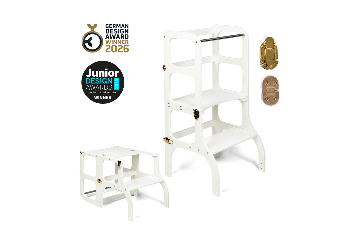 Ette Tete Helper Tower Stepnsit White Gold Clasps | Helper Tower | Baltic Birch Plywood