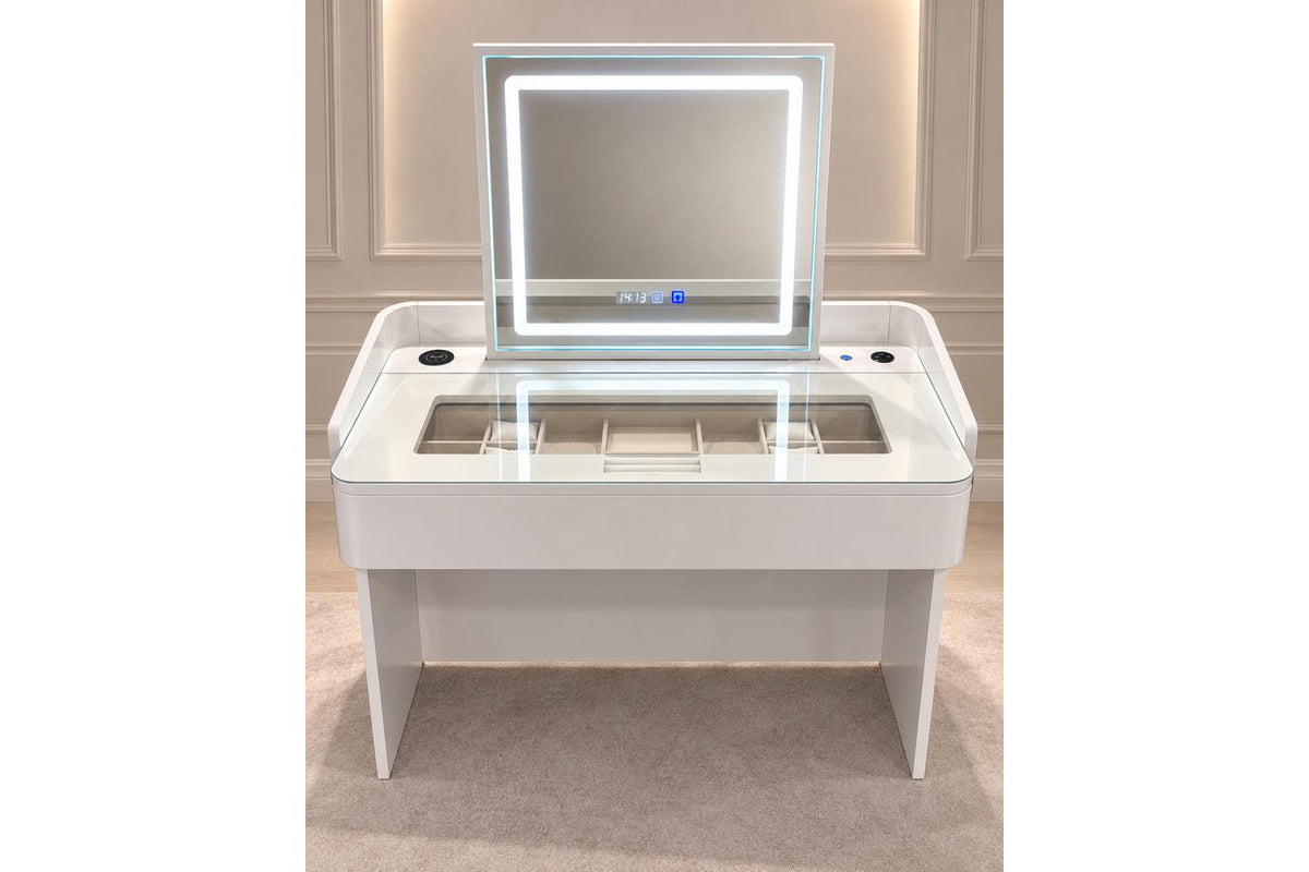 Glamour Elevate Station 1m White Curve | Vanity Table | Solid Wood & Tempered Glass