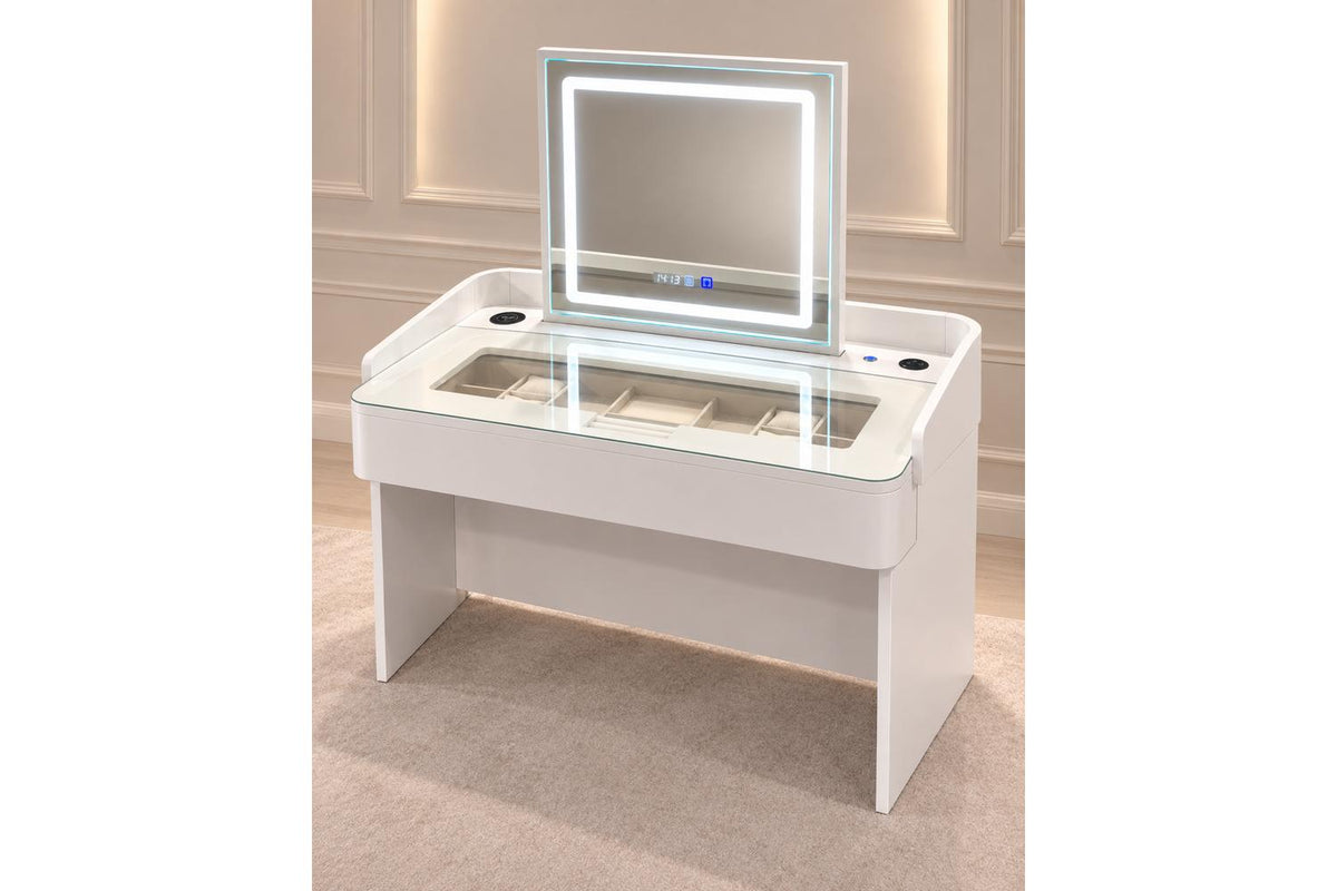 Glamour Elevate Station 1m White Curve | Vanity Table | Solid Wood & Tempered Glass-2