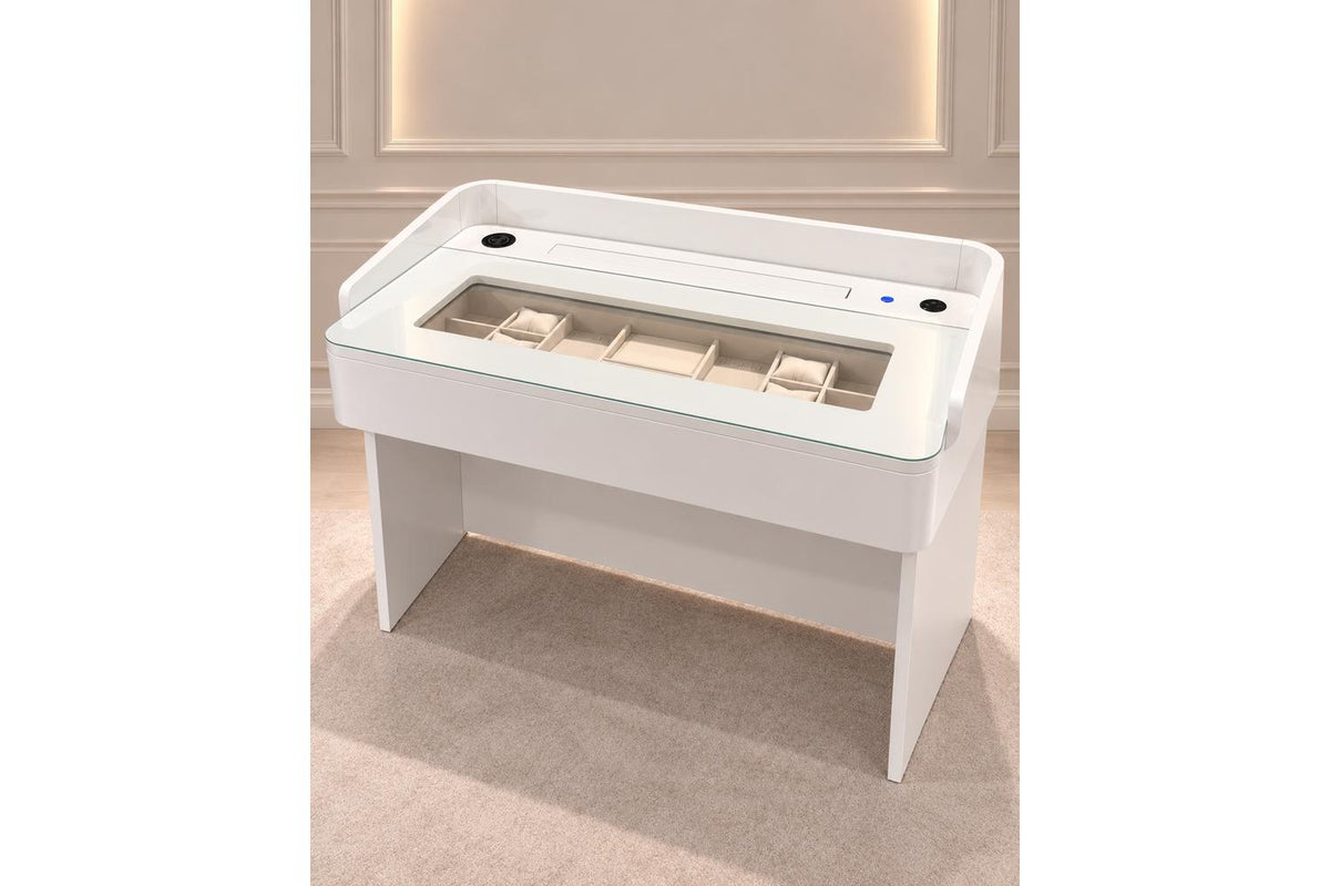 Glamour Elevate Station 1m White Curve | Vanity Table | Solid Wood & Tempered Glass-3