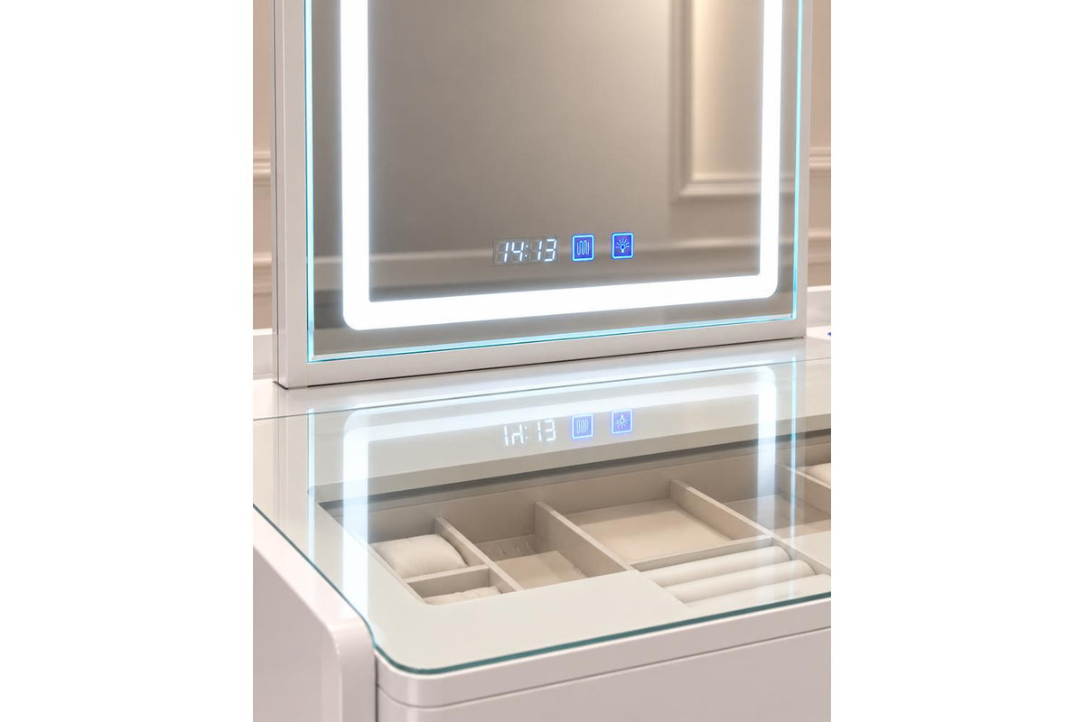 Glamour Elevate Station 1m White Curve | Vanity Table | Solid Wood & Tempered Glass-4