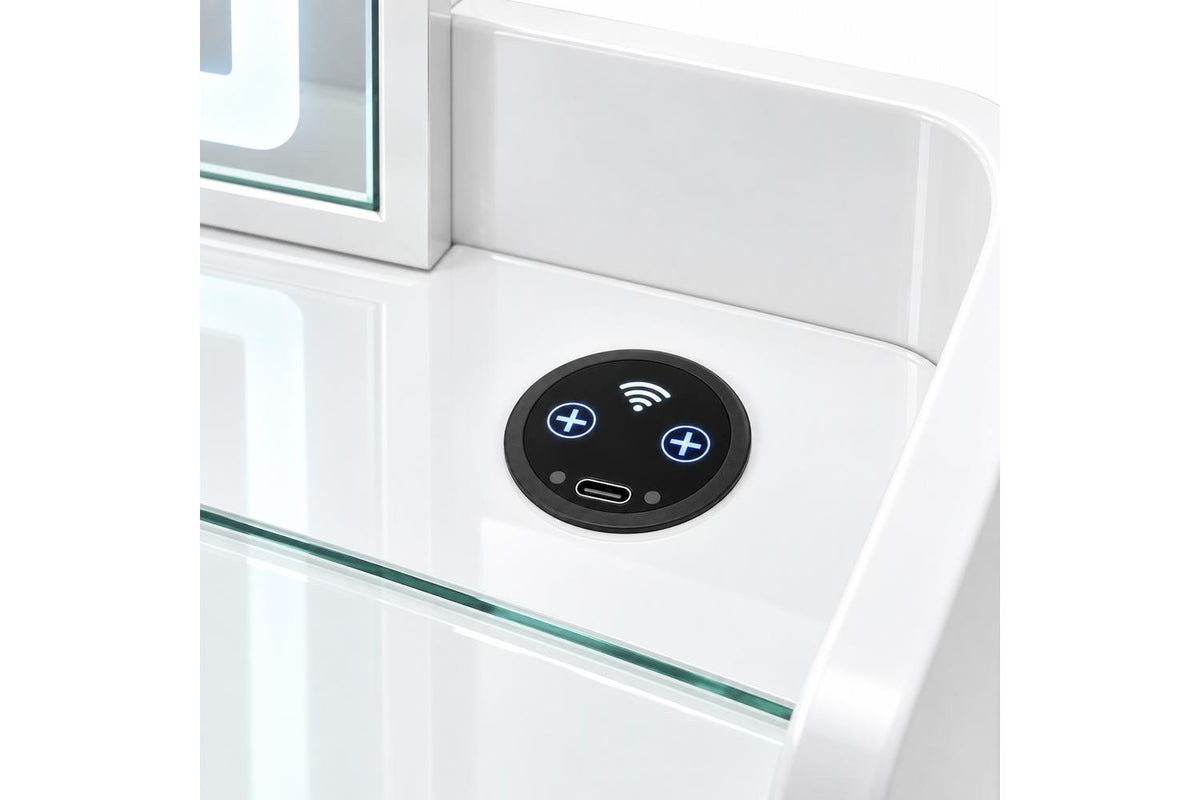 Glamour Elevate Station 1m White Curve | Vanity Table | Solid Wood & Tempered Glass-5
