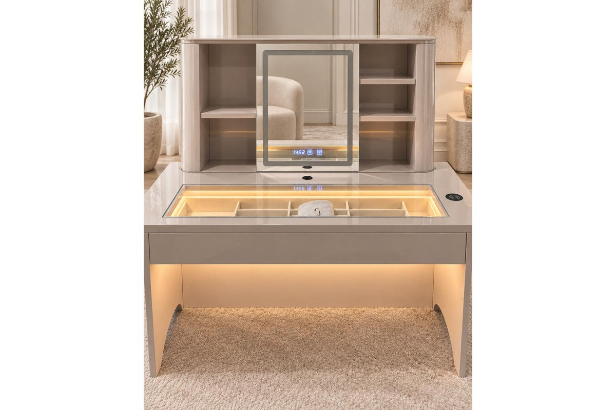 Glamour Elevate Station 1.2m Beige Flat | Vanity Table | Solid Wood & Tempered Glass-2