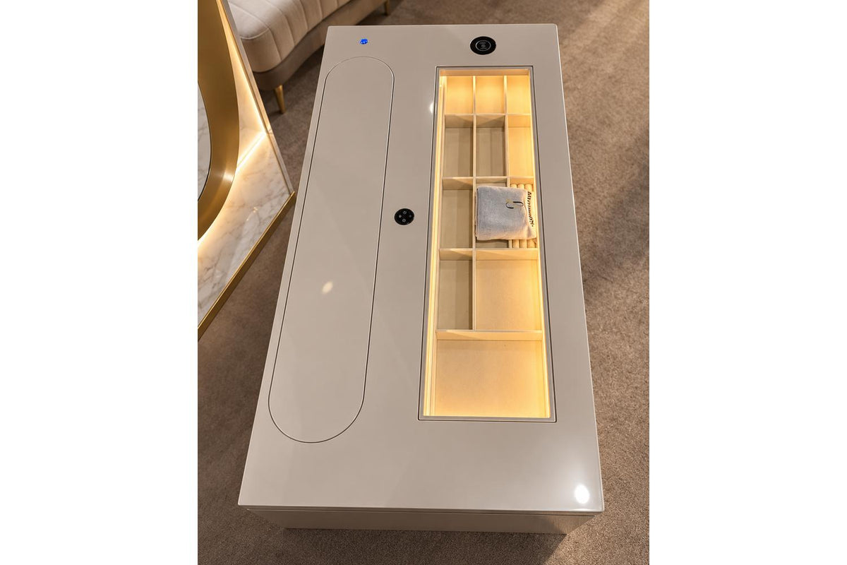 Glamour Elevate Station 1.2m Beige Flat | Vanity Table | Solid Wood & Tempered Glass-4