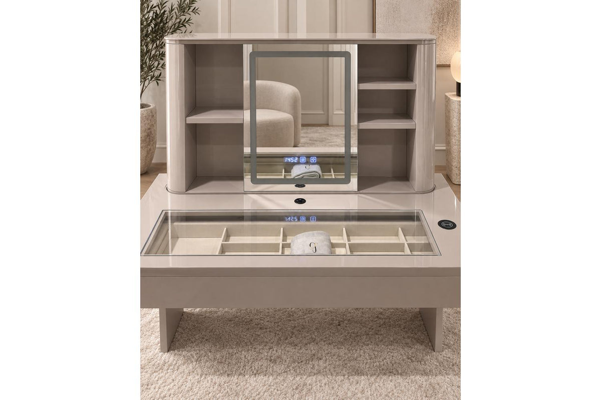 Glamour Elevate Station 1.2m Beige Flat | Vanity Table | Solid Wood & Tempered Glass-5