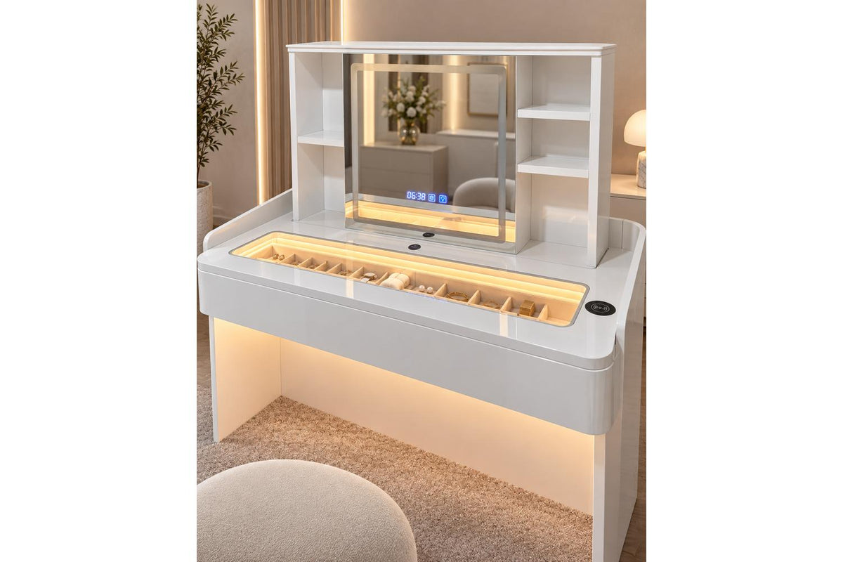 Glamour Elevate Station 1.2m White Curve | Vanity Table | Solid Wood & Ceramic