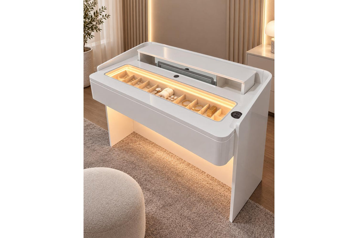 Glamour Elevate Station 1.2m White Curve | Vanity Table | Solid Wood & Ceramic-2