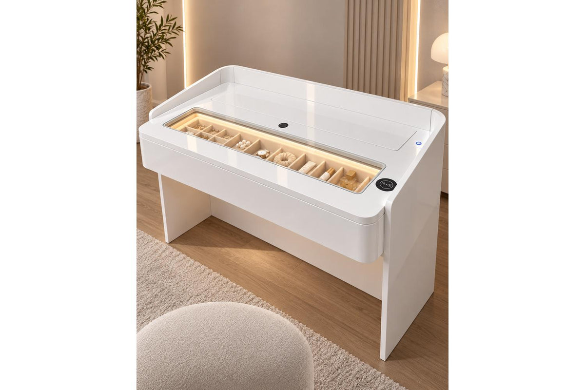 Glamour Elevate Station 1.2m White Curve | Vanity Table | Solid Wood & Ceramic-4
