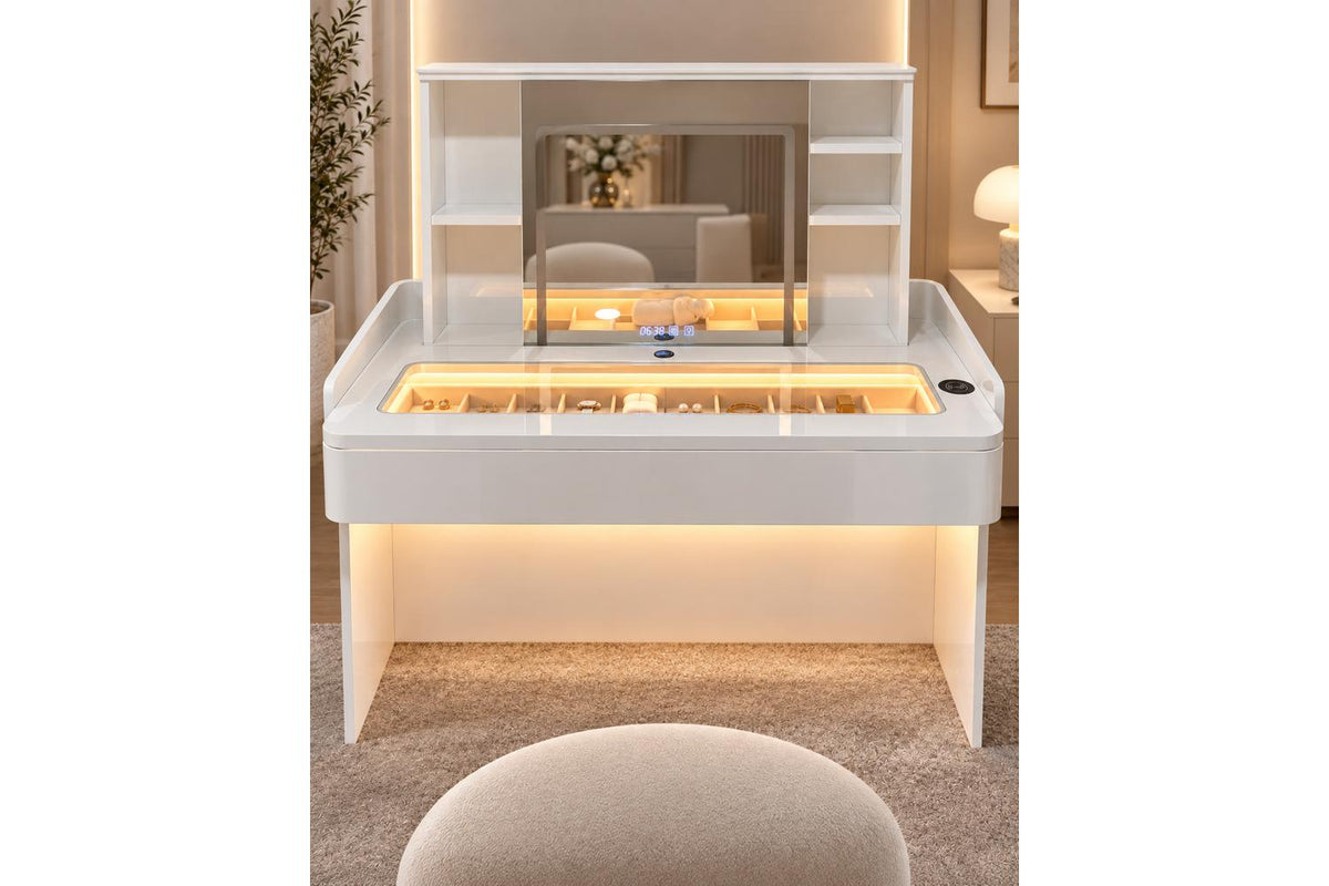 Glamour Elevate Station 1.2m White Curve | Vanity Table | Solid Wood & Ceramic-5