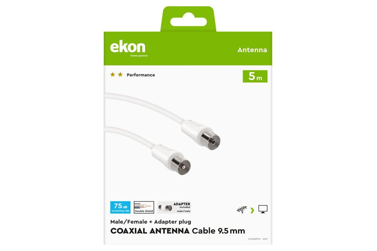 Ekon Antenna Cable with Adapter | 5m | White-4