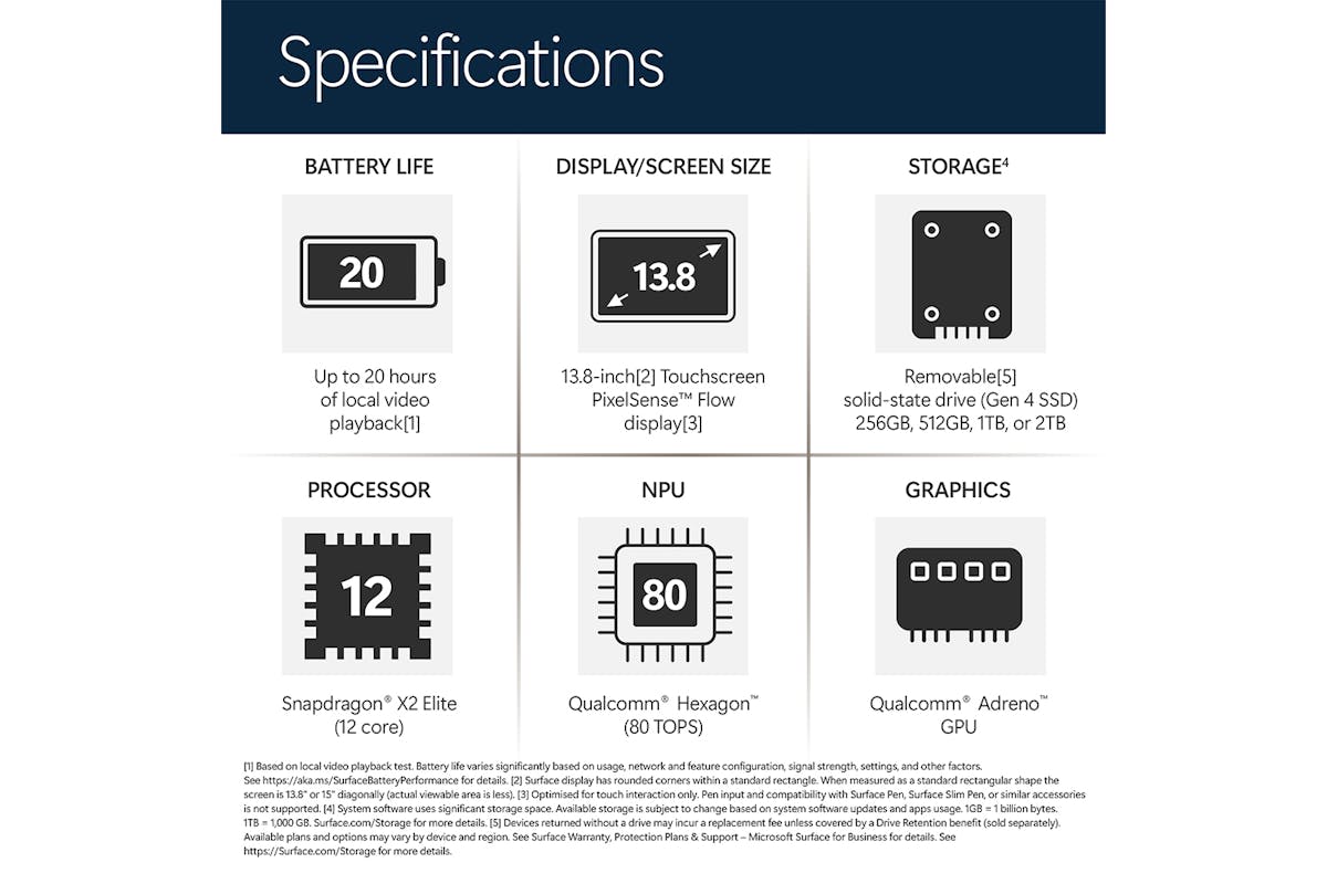 Microsoft Surface 13.8" Laptop Snapdragon X2 Elite (12 Core) | 16GB | 512GB | Qualcomm Adreno | Platinum-15