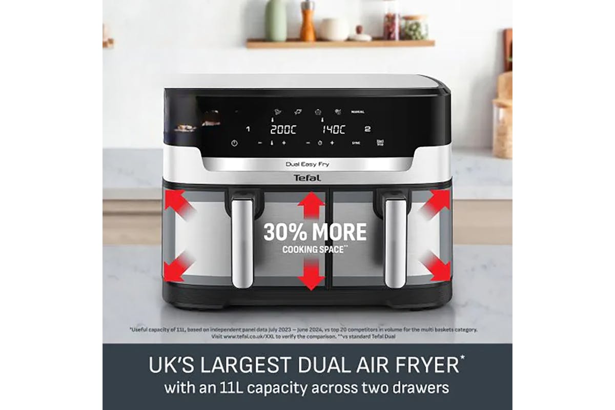 Tefal 11L Easy Fry Dual XXL Air Fryer | EY942DG1 | Stainless Steel-3